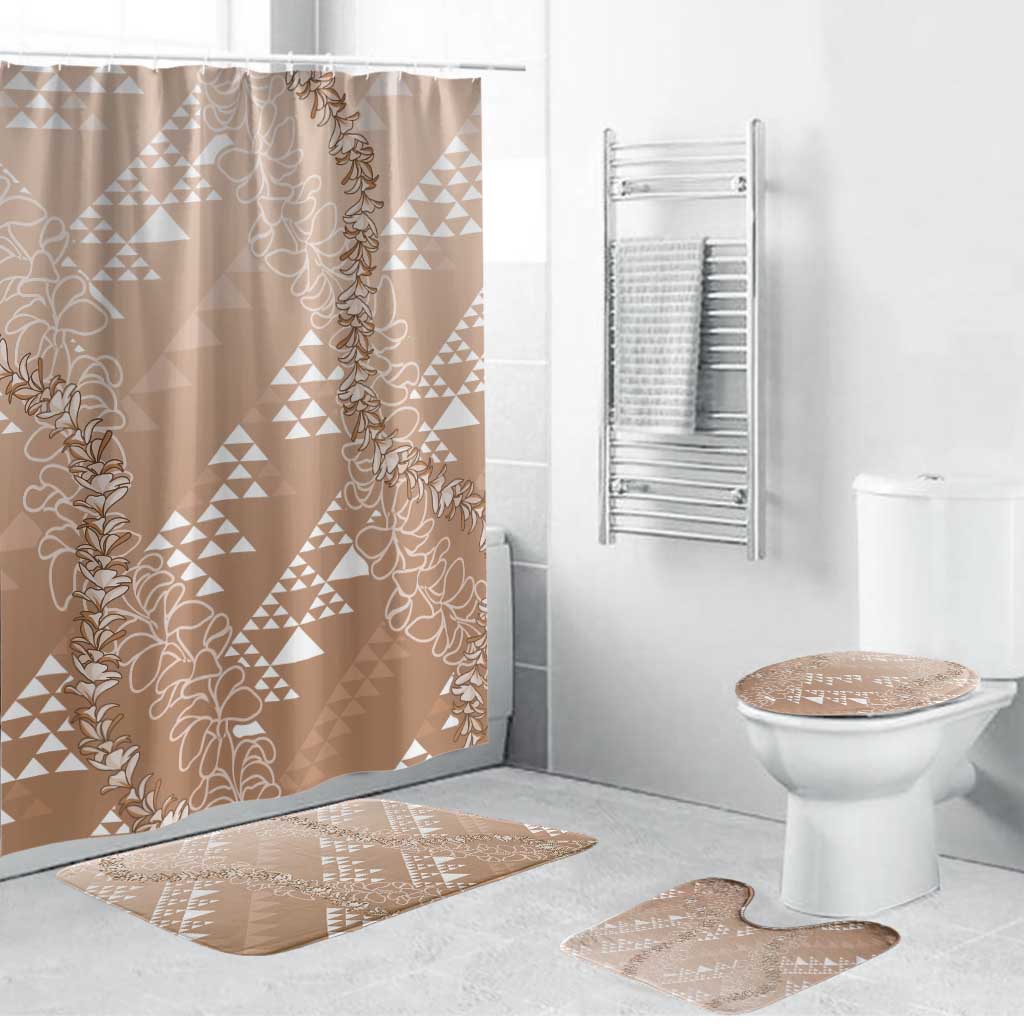 Hawaii Beige Kapa Bathroom Set Vintage 'Ohe Kāpala Motifs Mix Plumeria Leis LT7 Bathroom Set (4 pcs) Beige - Polynesian Pride