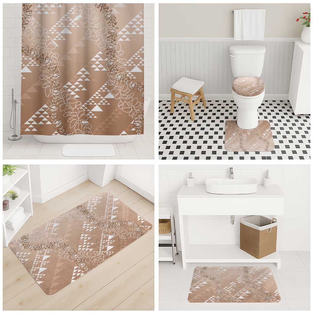 Hawaii Beige Kapa Bathroom Set Vintage 'Ohe Kāpala Motifs Mix Plumeria Leis LT7 - Polynesian Pride