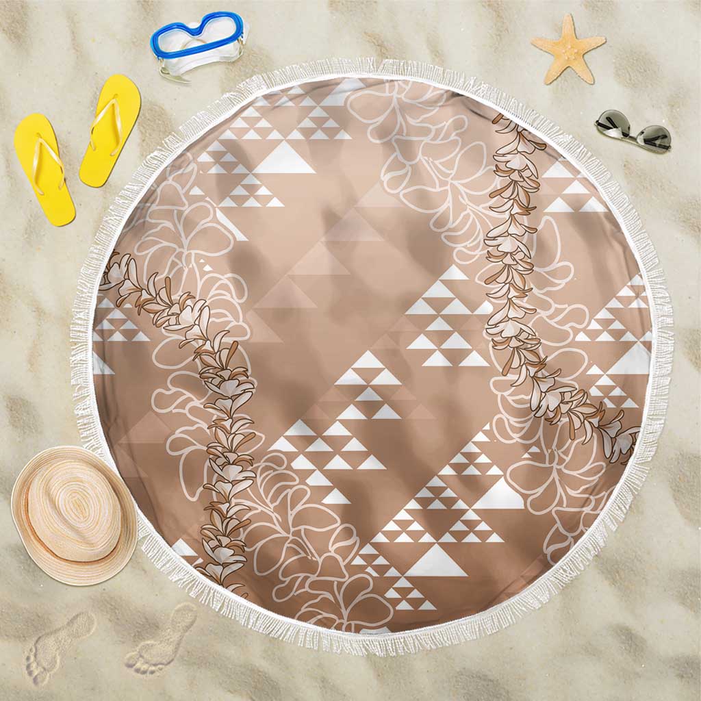 Hawaii Beige Kapa Beach Blanket Vintage 'Ohe Kāpala Motifs Mix Plumeria Leis LT7 One Size 150cm Beige - Polynesian Pride