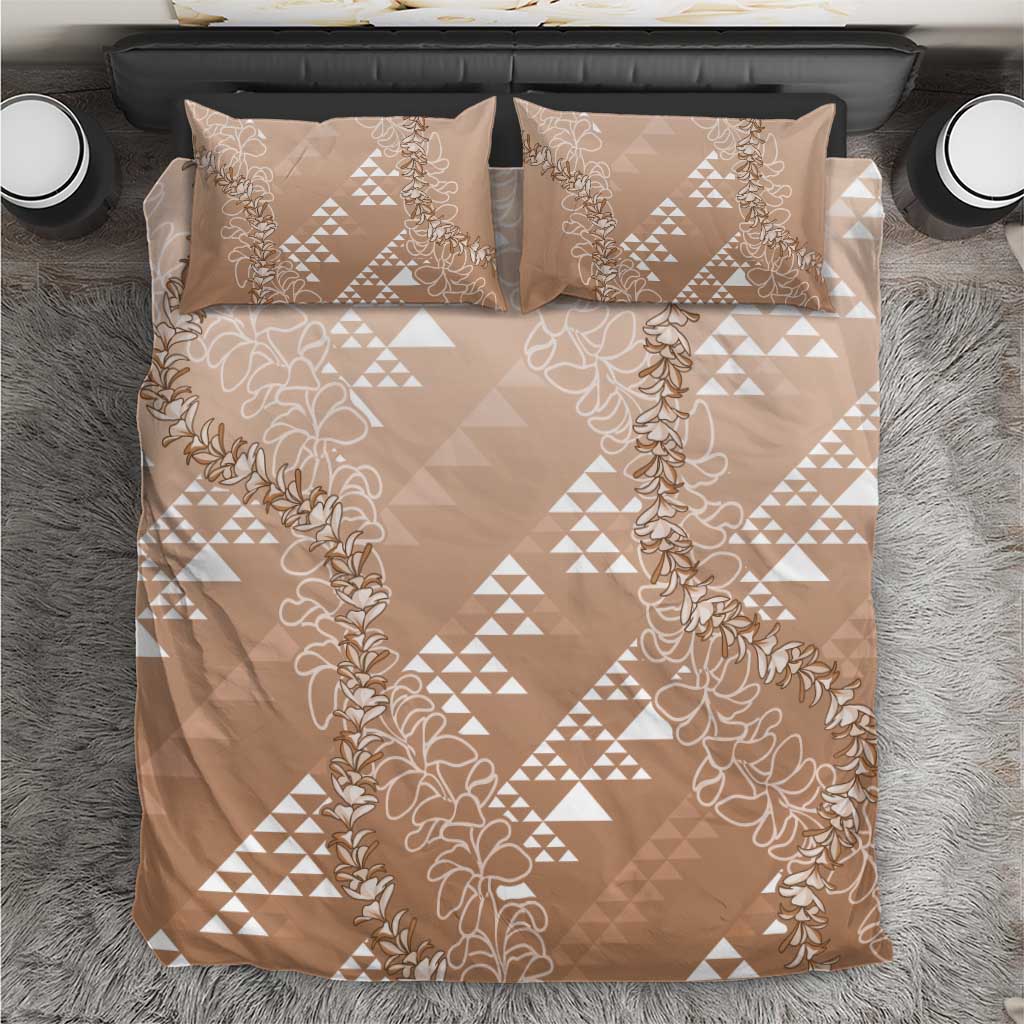 Hawaii Beige Kapa Bedding Set Vintage 'Ohe Kāpala Motifs Mix Plumeria Leis LT7 Beige - Polynesian Pride