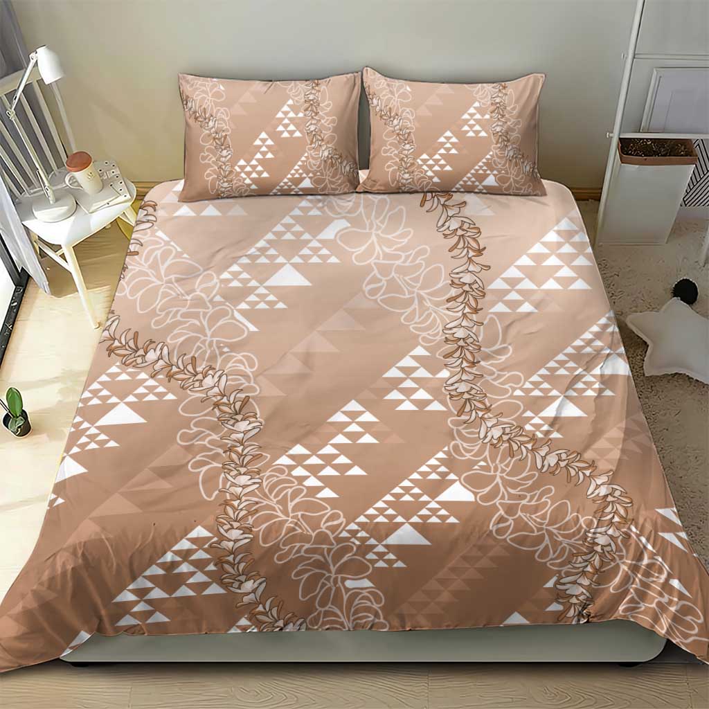 Hawaii Beige Kapa Bedding Set Vintage 'Ohe Kāpala Motifs Mix Plumeria Leis LT7 - Polynesian Pride