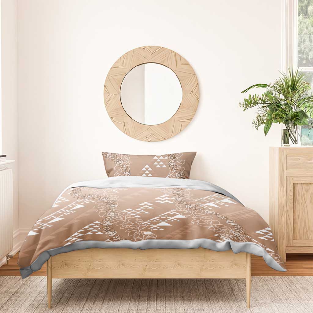 Hawaii Beige Kapa Bedding Set Vintage 'Ohe Kāpala Motifs Mix Plumeria Leis LT7 - Polynesian Pride