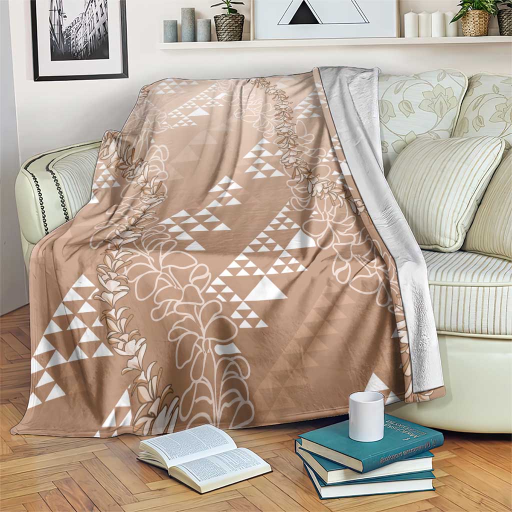 Hawaii Beige Kapa Blanket Vintage 'Ohe Kāpala Motifs Mix Plumeria Leis LT7 Beige - Polynesian Pride