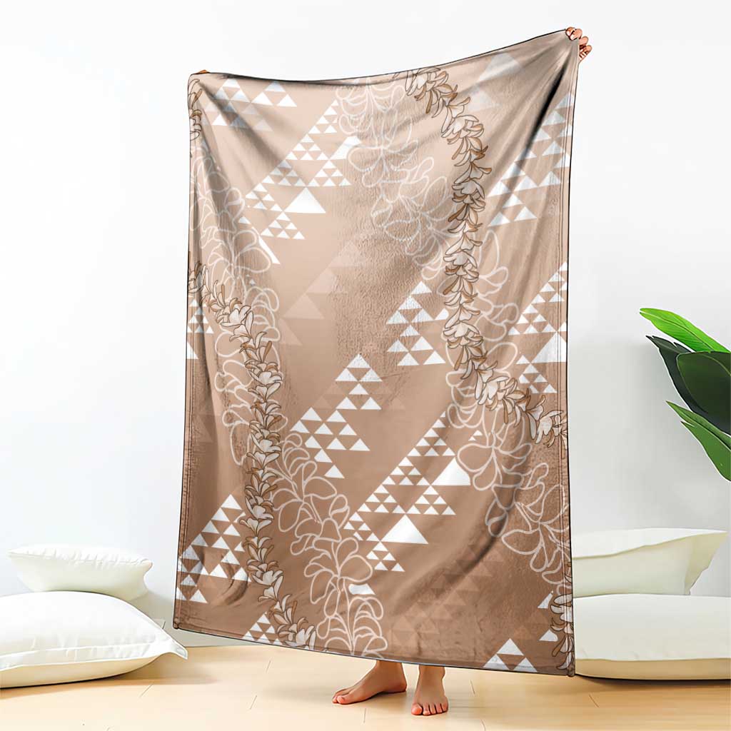 Hawaii Beige Kapa Blanket Vintage 'Ohe Kāpala Motifs Mix Plumeria Leis LT7 - Polynesian Pride