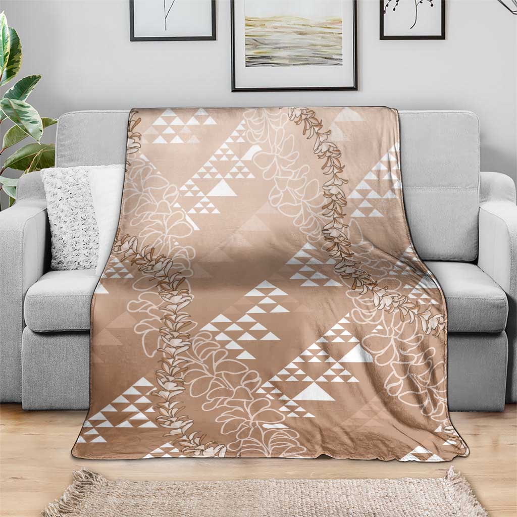 Hawaii Beige Kapa Blanket Vintage 'Ohe Kāpala Motifs Mix Plumeria Leis LT7 - Polynesian Pride