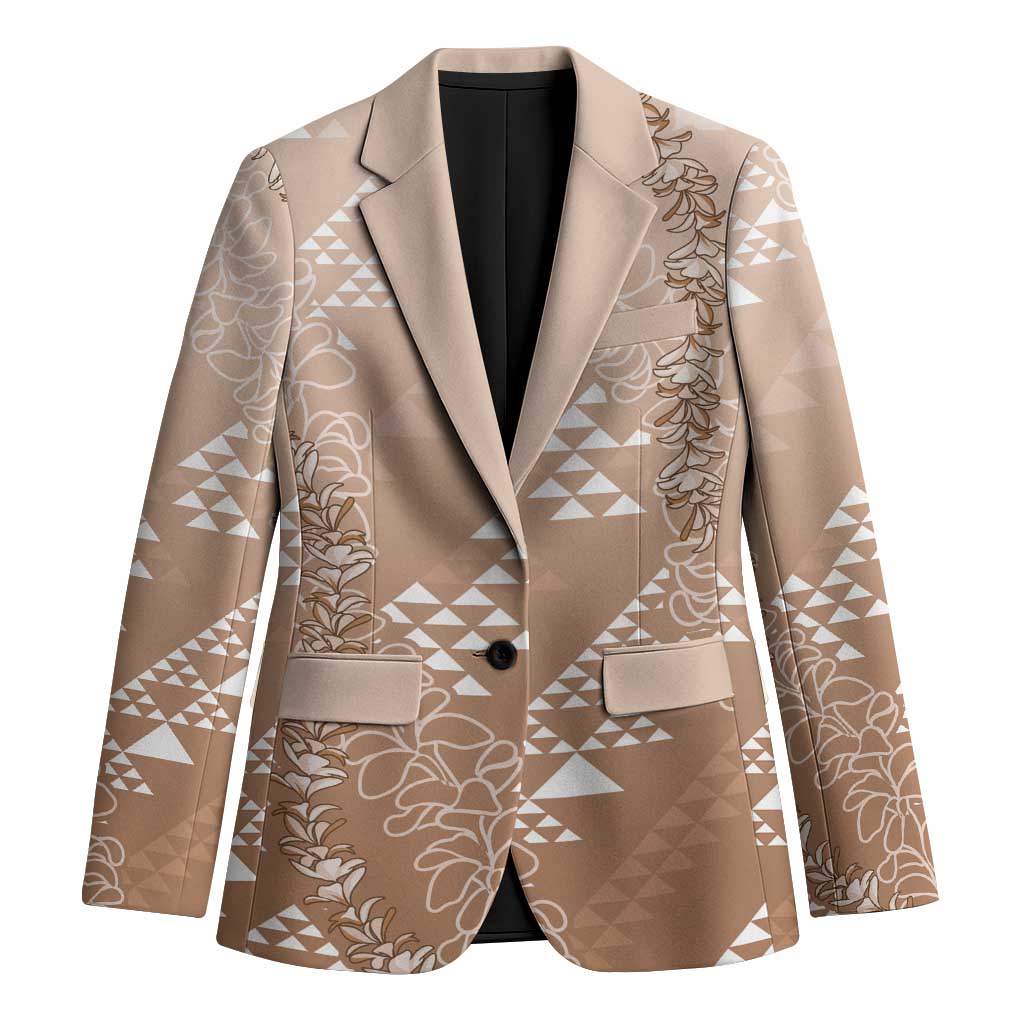 Hawaii Beige Kapa Blazer Vintage 'Ohe Kāpala Motifs Mix Plumeria Leis LT7 Unisex Beige - Polynesian Pride