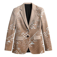 Hawaii Beige Kapa Blazer Vintage 'Ohe Kāpala Motifs Mix Plumeria Leis