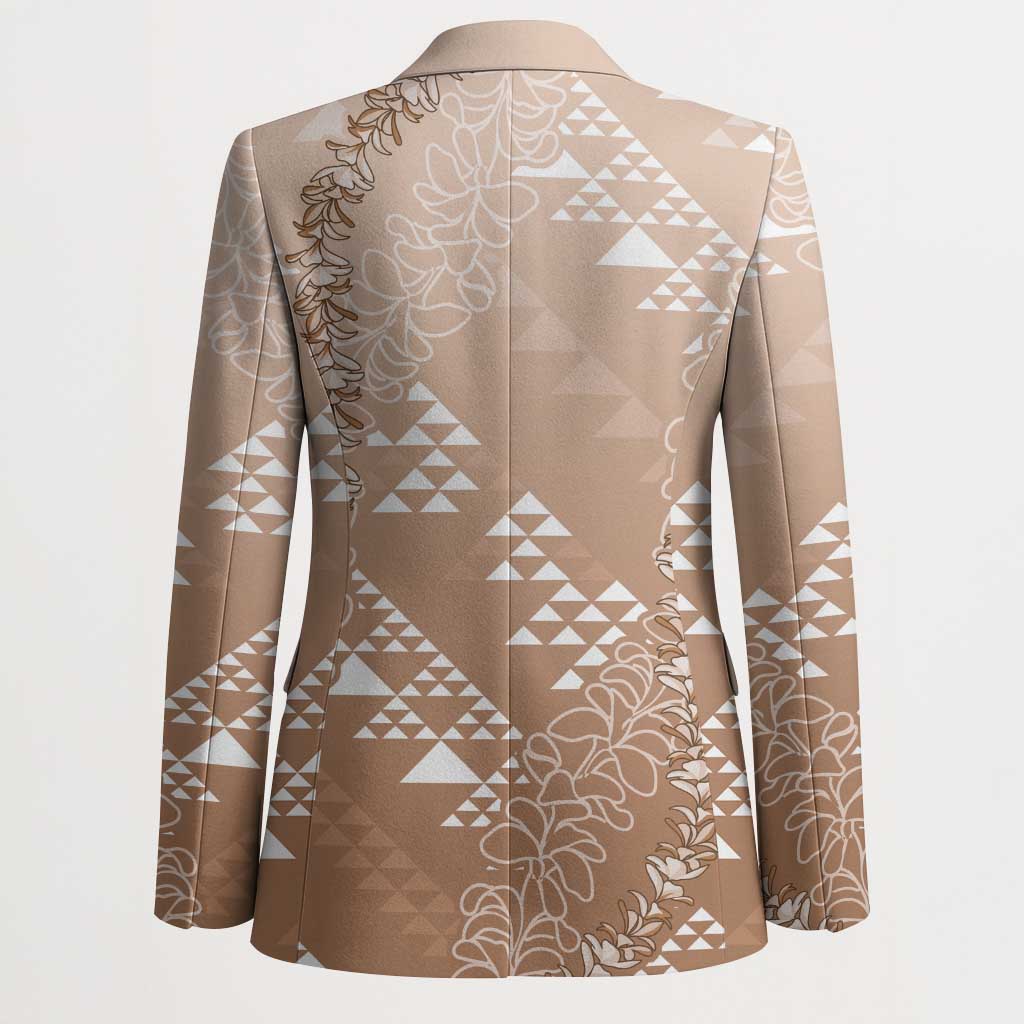 Hawaii Beige Kapa Blazer Vintage 'Ohe Kāpala Motifs Mix Plumeria Leis