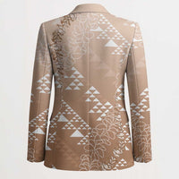 Hawaii Beige Kapa Blazer Vintage 'Ohe Kāpala Motifs Mix Plumeria Leis