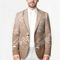 Hawaii Beige Kapa Blazer Vintage 'Ohe Kāpala Motifs Mix Plumeria Leis