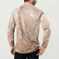 Hawaii Beige Kapa Button Sweatshirt Vintage 'Ohe Kāpala Motifs Mix Plumeria Leis LT7 - Polynesian Pride