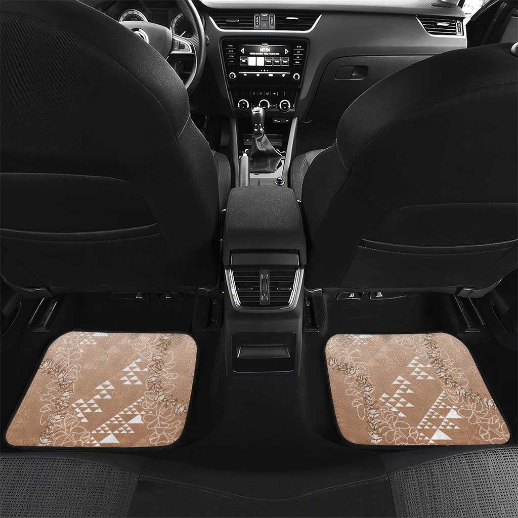 Hawaii Beige Kapa Car Mats Vintage 'Ohe Kāpala Motifs Mix Plumeria Leis LT7 Set 2pcs - Back Beige - Polynesian Pride