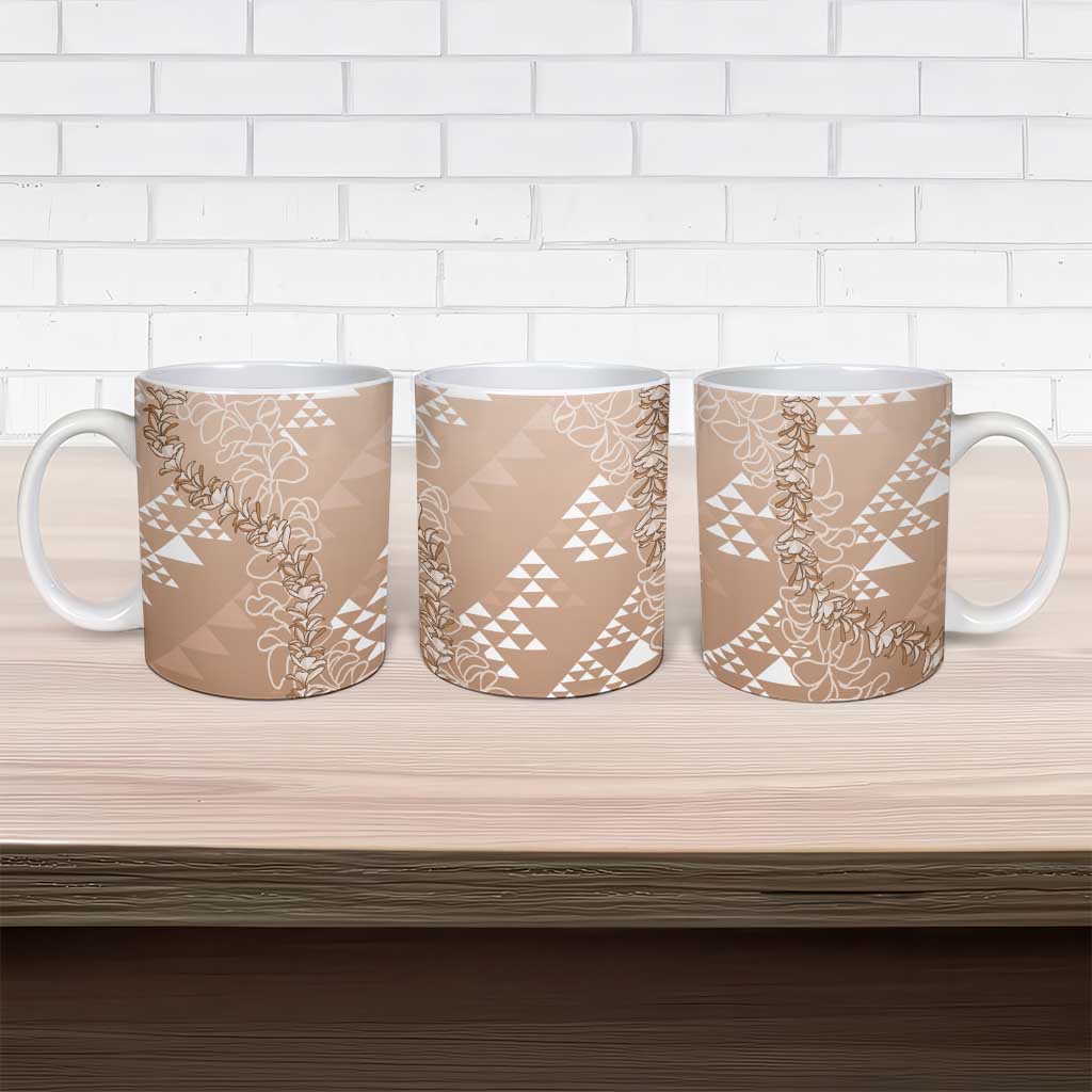 Hawaii Beige Kapa Ceramic Mug Vintage 'Ohe Kāpala Motifs Mix Plumeria Leis LT7 - Polynesian Pride