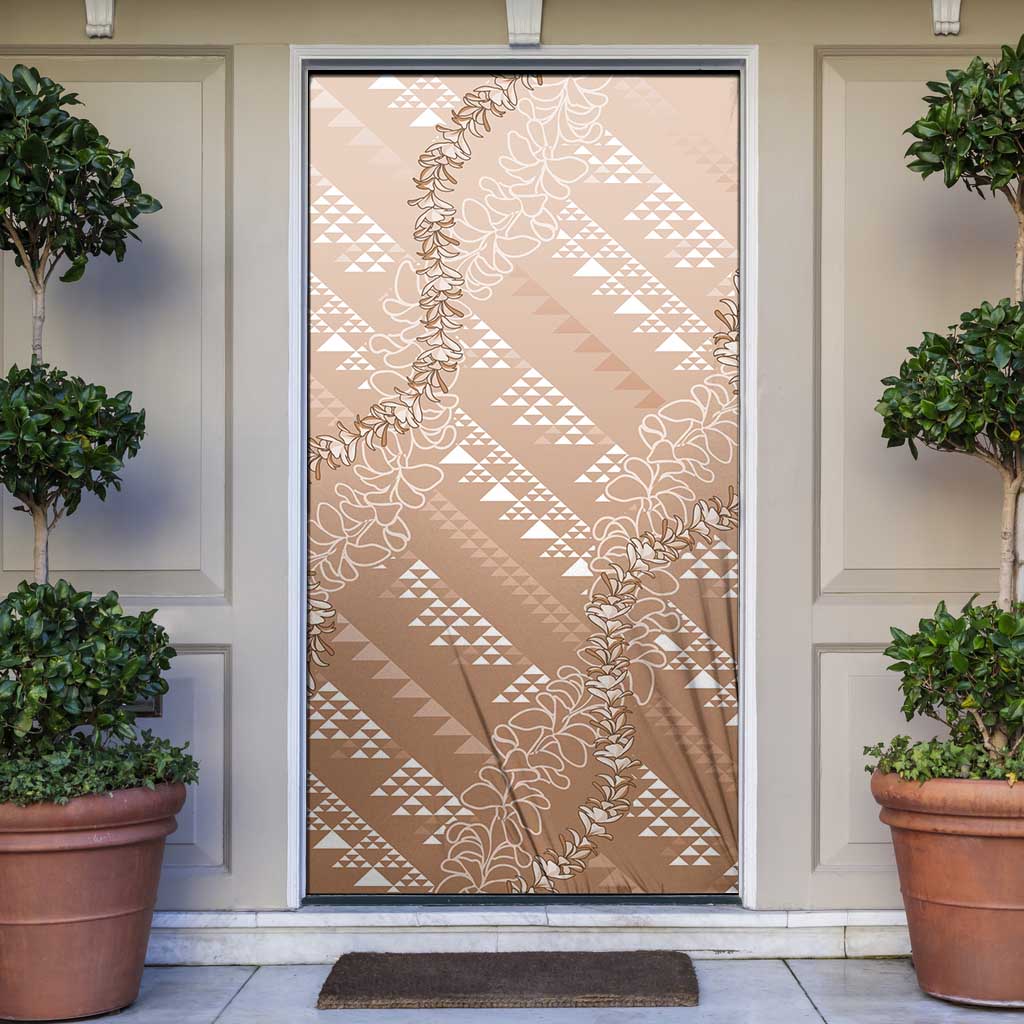 Hawaii Beige Kapa Door Cover Vintage 'Ohe Kāpala Motifs Mix Plumeria Leis LT7 Beige - Polynesian Pride