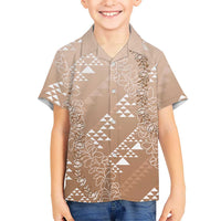 Hawaii Beige Kapa Family Matching Mermaid Dress and Hawaiian Shirt Vintage 'Ohe Kāpala Motifs Mix Plumeria Leis