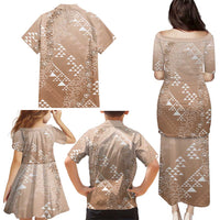 Hawaii Beige Kapa Family Matching Puletasi and Hawaiian Shirt Vintage 'Ohe Kāpala Motifs Mix Plumeria Leis