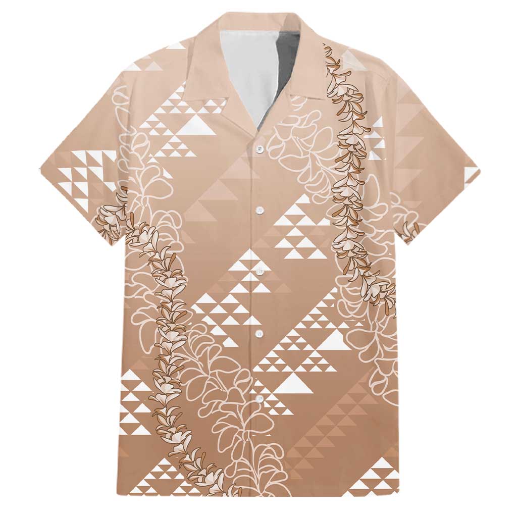 Hawaii Beige Kapa Family Matching Puletasi and Hawaiian Shirt Vintage 'Ohe Kāpala Motifs Mix Plumeria Leis