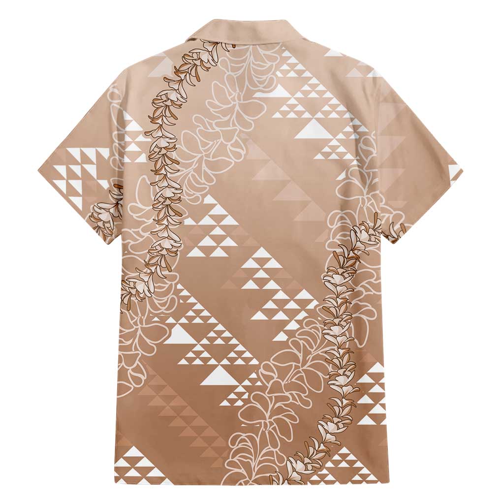 Hawaii Beige Kapa Family Matching Puletasi and Hawaiian Shirt Vintage 'Ohe Kāpala Motifs Mix Plumeria Leis