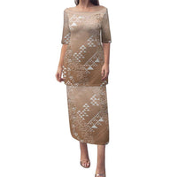 Hawaii Beige Kapa Family Matching Puletasi and Hawaiian Shirt Vintage 'Ohe Kāpala Motifs Mix Plumeria Leis