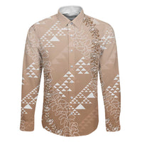 Hawaii Beige Kapa Family Matching Summer Maxi Dress and Hawaiian Shirt Vintage 'Ohe Kāpala Motifs Mix Plumeria Leis
