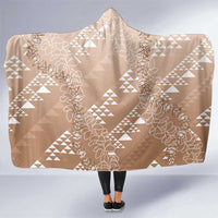 Hawaii Beige Kapa Hooded Blanket Vintage 'Ohe Kāpala Motifs Mix Plumeria Leis LT7 One Size Beige - Polynesian Pride