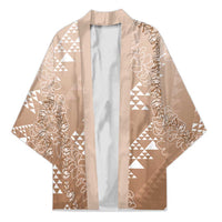 Hawaii Beige Kapa Kimono Vintage 'Ohe Kāpala Motifs Mix Plumeria Leis