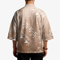Hawaii Beige Kapa Kimono Vintage 'Ohe Kāpala Motifs Mix Plumeria Leis