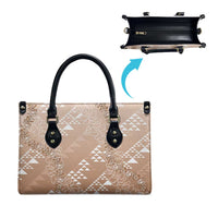 Hawaii Beige Kapa Leather Bag Vintage 'Ohe Kāpala Motifs Mix Plumeria Leis LT7 - Polynesian Pride