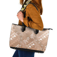 Hawaii Beige Kapa Leather Tote Bag Vintage 'Ohe Kāpala Motifs Mix Plumeria Leis LT7 Beige - Polynesian Pride