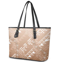 Hawaii Beige Kapa Leather Tote Bag Vintage 'Ohe Kāpala Motifs Mix Plumeria Leis LT7 - Polynesian Pride