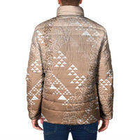 Hawaii Beige Kapa Padded Jacket Vintage 'Ohe Kāpala Motifs Mix Plumeria Leis LT7 - Polynesian Pride