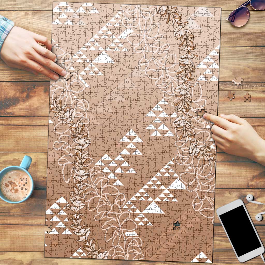 Hawaii Beige Kapa Puzzle Vintage 'Ohe Kāpala Motifs Mix Plumeria Leis LT7 Beige - Polynesian Pride