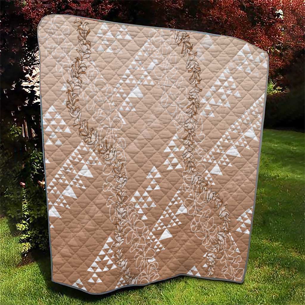 Hawaii Beige Kapa Quilt Vintage 'Ohe Kāpala Motifs Mix Plumeria Leis LT7 - Polynesian Pride