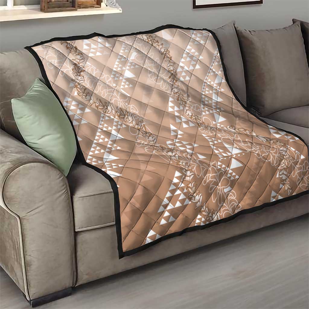 Hawaii Beige Kapa Quilt Vintage 'Ohe Kāpala Motifs Mix Plumeria Leis LT7 - Polynesian Pride