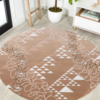 Hawaii Beige Kapa Round Carpet Vintage 'Ohe Kāpala Motifs Mix Plumeria Leis LT7 Beige - Polynesian Pride
