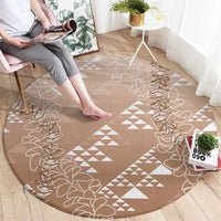 Hawaii Beige Kapa Round Carpet Vintage 'Ohe Kāpala Motifs Mix Plumeria Leis LT7 - Polynesian Pride
