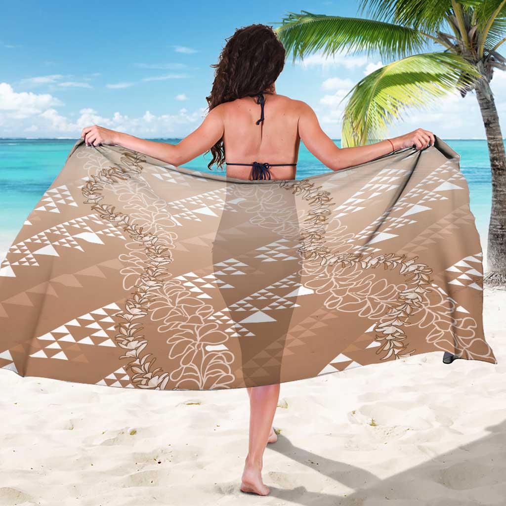 Hawaii Beige Kapa Sarong Vintage 'Ohe Kāpala Motifs Mix Plumeria Leis LT7 - Polynesian Pride