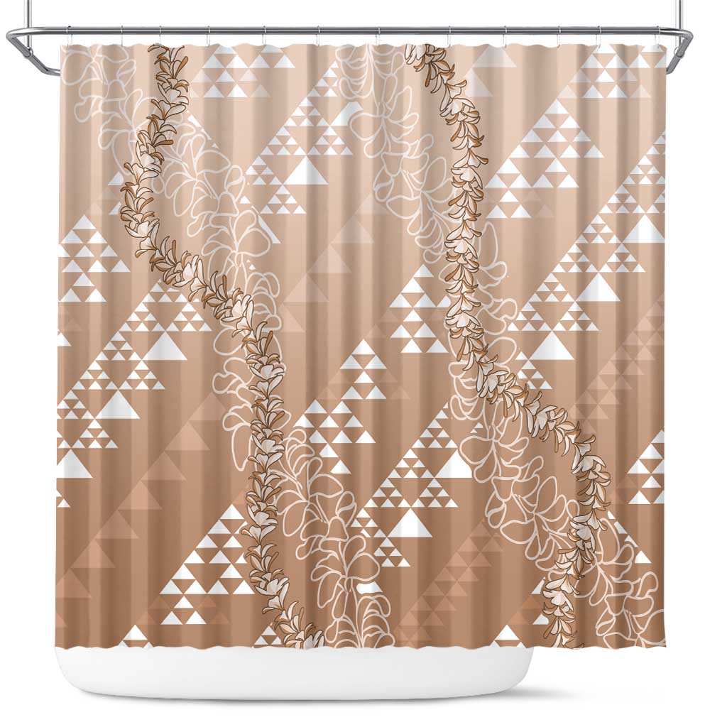 Hawaii Beige Kapa Shower Curtain Vintage 'Ohe Kāpala Motifs Mix Plumeria Leis LT7 Beige - Polynesian Pride