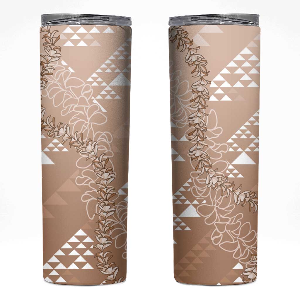 Hawaii Beige Kapa Skinny Tumbler Vintage 'Ohe Kāpala Motifs Mix Plumeria Leis LT7 Beige - Polynesian Pride