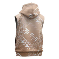 Hawaii Beige Kapa Sleeveless Zip Hoodie Vintage 'Ohe Kāpala Motifs Mix Plumeria Leis