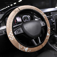 Hawaii Beige Kapa Steering Wheel Cover Vintage 'Ohe Kāpala Motifs Mix Plumeria Leis LT7 Universal Fit Beige - Polynesian Pride