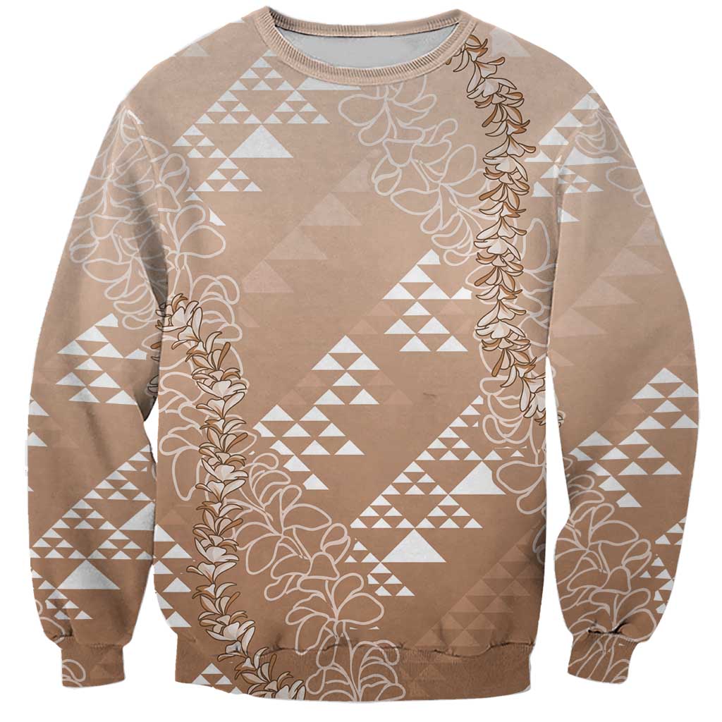 Hawaii Beige Kapa Sweatshirt Vintage 'Ohe Kāpala Motifs Mix Plumeria Leis LT7 Unisex Beige - Polynesian Pride