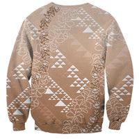 Hawaii Beige Kapa Sweatshirt Vintage 'Ohe Kāpala Motifs Mix Plumeria Leis LT7 - Polynesian Pride