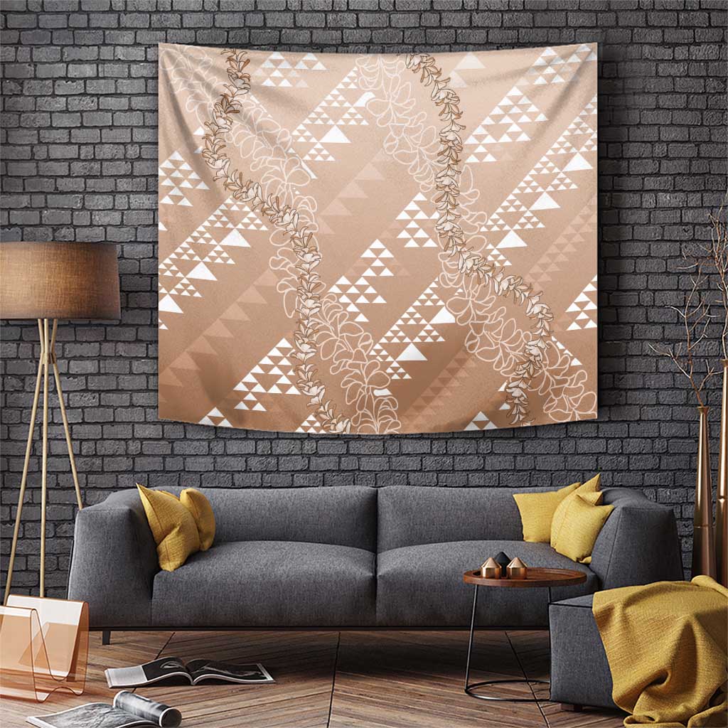Hawaii Beige Kapa Tapestry Vintage 'Ohe Kāpala Motifs Mix Plumeria Leis LT7 Beige - Polynesian Pride