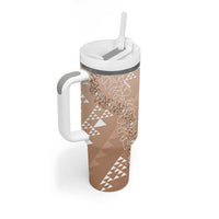 Hawaii Beige Kapa Tumbler With Handle Vintage 'Ohe Kāpala Motifs Mix Plumeria Leis