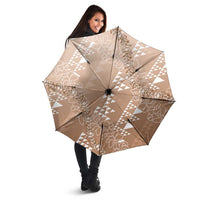 Hawaii Beige Kapa Umbrella Vintage 'Ohe Kāpala Motifs Mix Plumeria Leis LT7 - Polynesian Pride