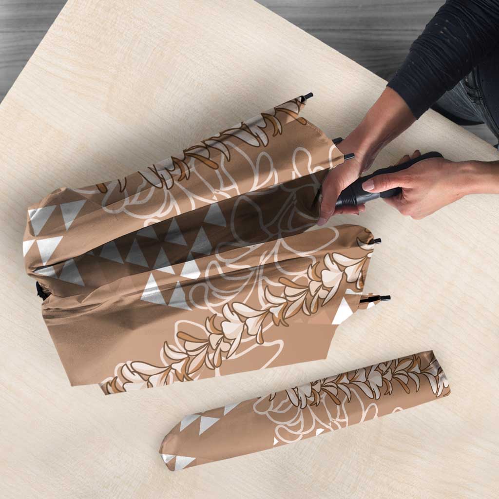 Hawaii Beige Kapa Umbrella Vintage 'Ohe Kāpala Motifs Mix Plumeria Leis LT7 - Polynesian Pride