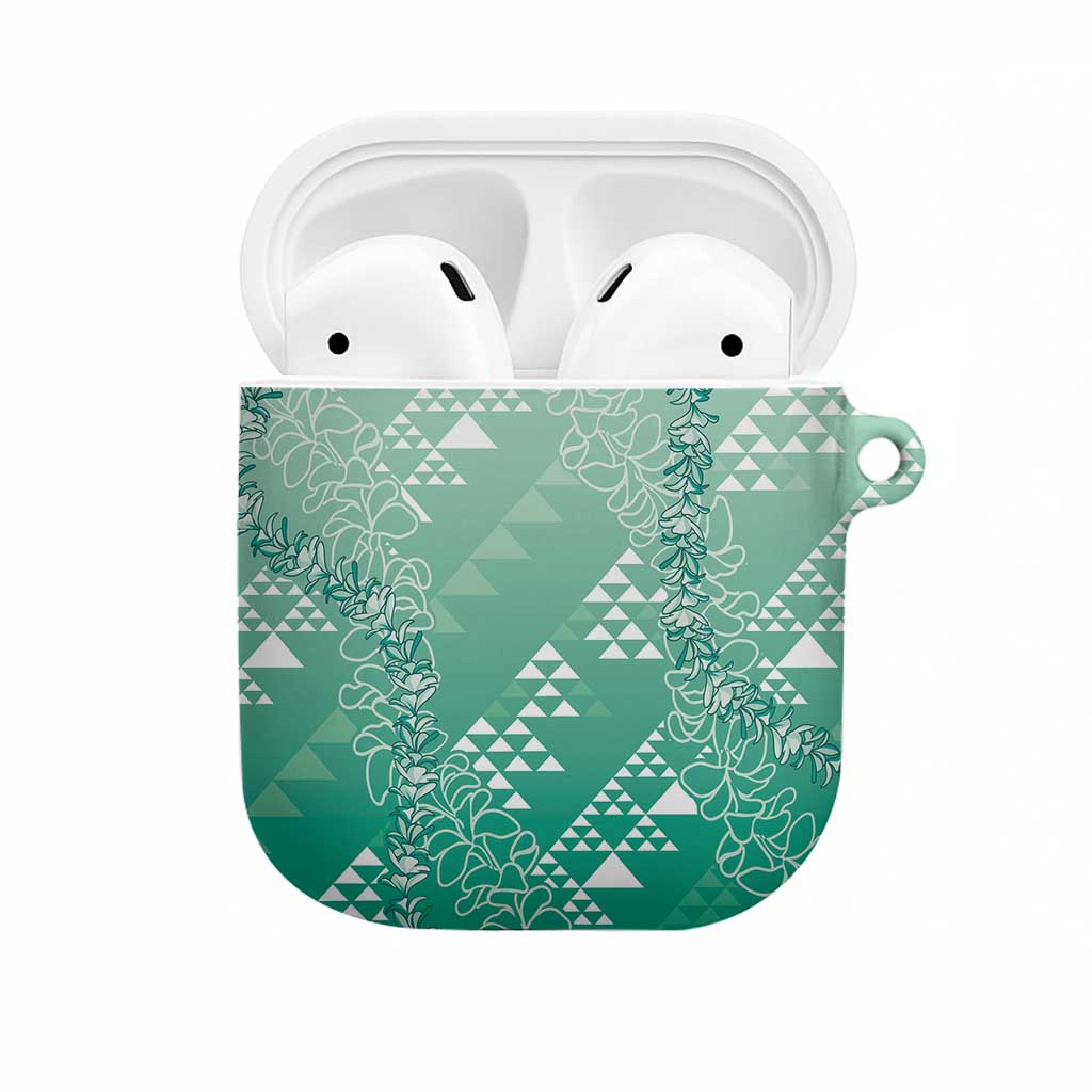 Hawaii Jade Green Kapa AirPods Case Vintage 'Ohe Kāpala Motifs Mix Plumeria Leis LT7 Jade Green - Polynesian Pride