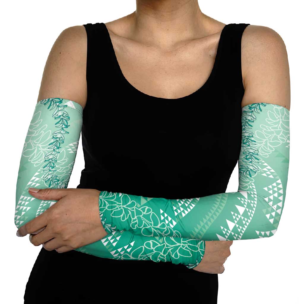 Hawaii Jade Green Kapa Arm Sleeves Vintage 'Ohe Kāpala Motifs Mix Plumeria Leis LT7 - Polynesian Pride