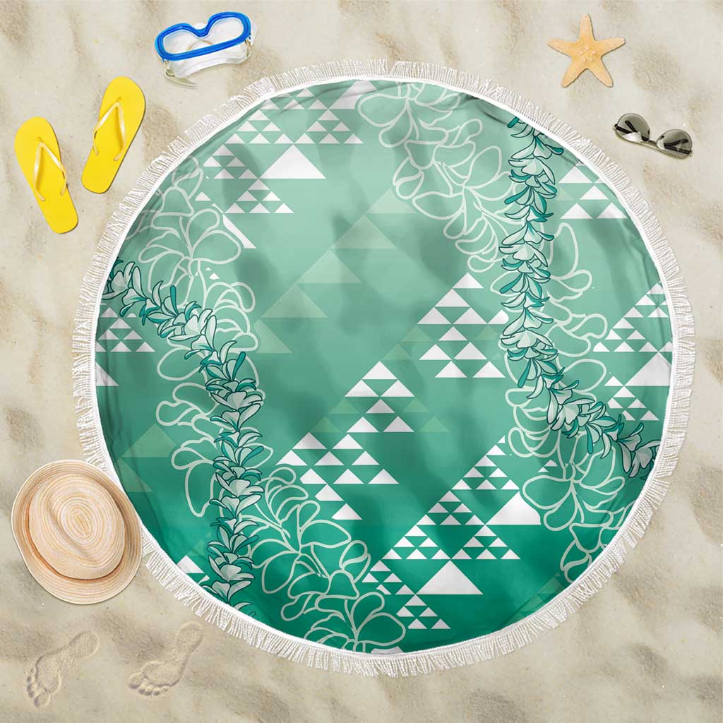 Hawaii Jade Green Kapa Beach Blanket Vintage 'Ohe Kāpala Motifs Mix Plumeria Leis LT7 One Size 150cm Jade Green - Polynesian Pride